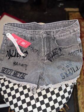 MLB Gray Distressed Graphic Denim Shorts